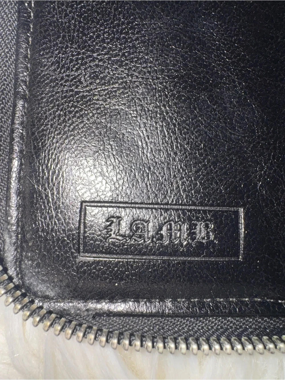 L.A.M.B. Black and Silver Monogram Zip Wallet